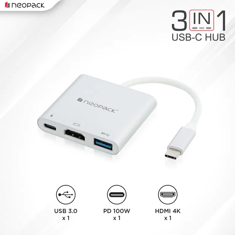 3 IN 1 Multiport USB-C Hub (Silver)