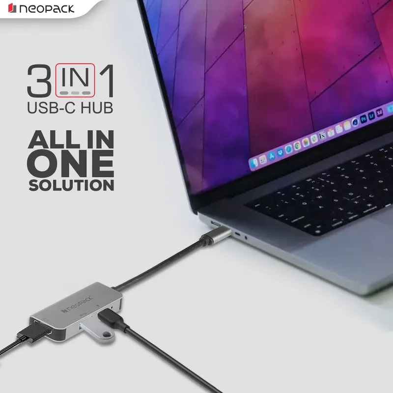 3 In 1 USB C Hub Multiport Adapter (Silver)