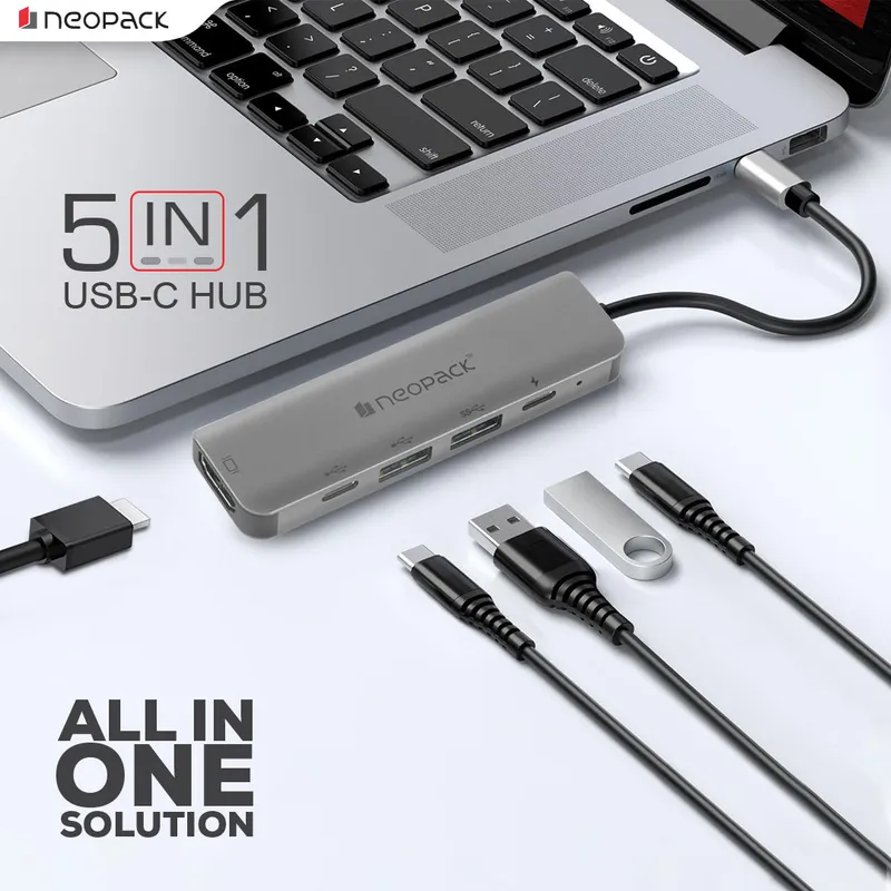 5 in 1 USB C Hub Multiport Adapter (Silver)