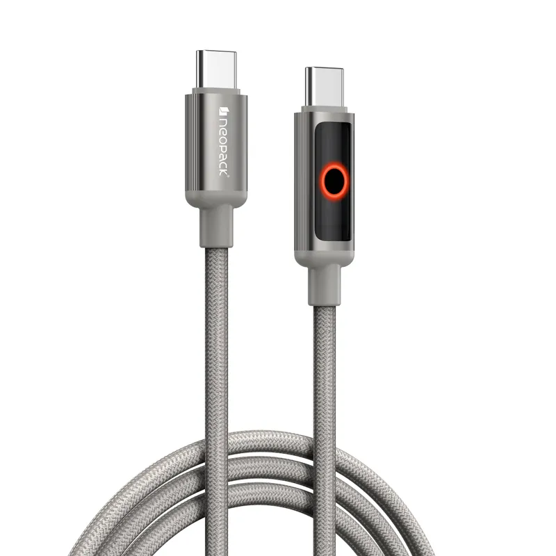 60W USB-C to C Connector Smart Auto-off LCD Display Cable 1.5M Compatible with New Notebook, Macbook, Smartphones, Tablets, Power Banks, Earbuds and All USB-C Enabled Devices (Black)