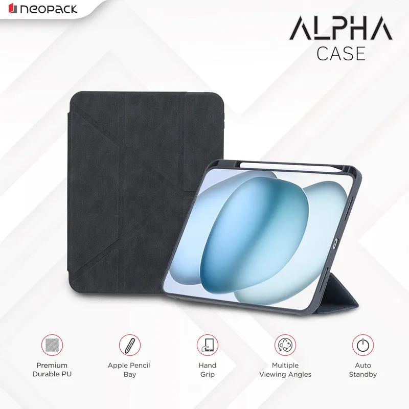 Alpha Case with Apple Pencil Holder for iPad 10.9, Fits: 10th Gen and iPad A16, Fits: 11th Gen. (Stone Black)