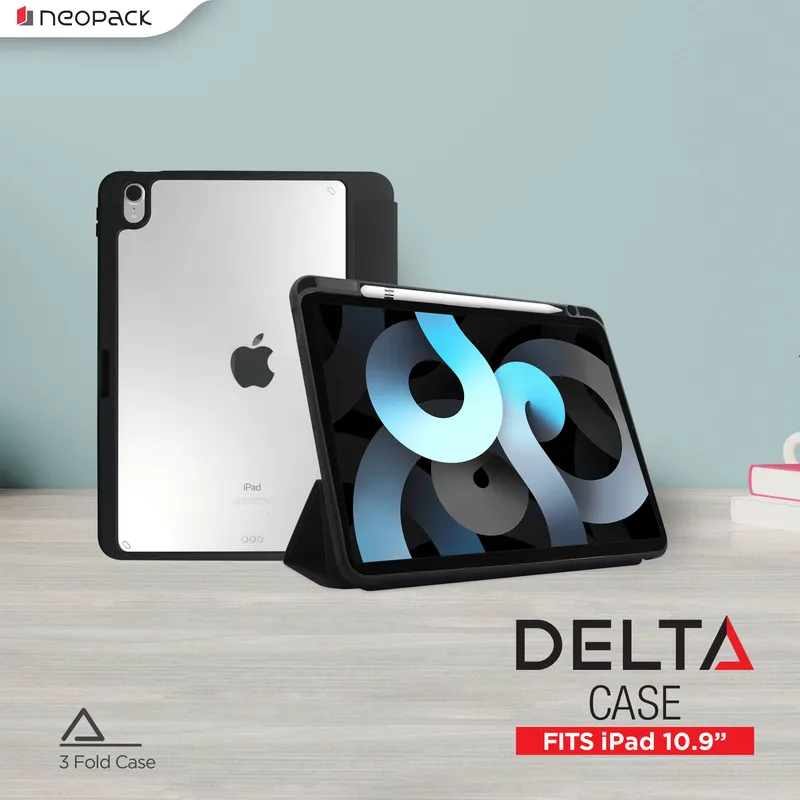 Delta Case with Pencil Holder for iPad Air 10.9", Fits 4h & 5th Gen. & iPad Air 11, Fits: M2 & M3 Models (Black)