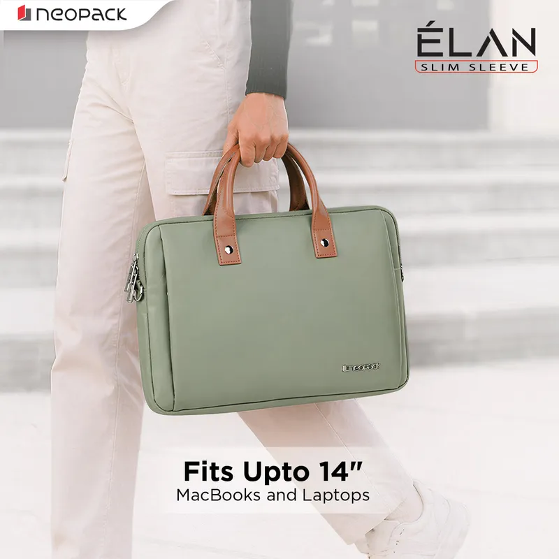 Elan Sleeve Slim Laptop Bag for Upto 14-Inch Macbooks & Laptops (Green)