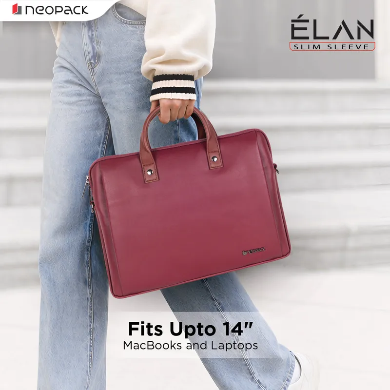 Elan Sleeve Slim Laptop Bag for Upto 14-Inch Macbooks & Laptops (Maroon)