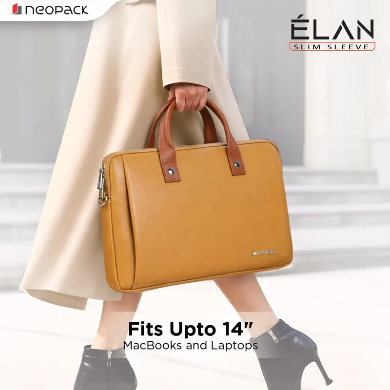 Elan Sleeve Slim Laptop Bag for Upto 14-Inch Macbooks & Laptops (Mustard)
