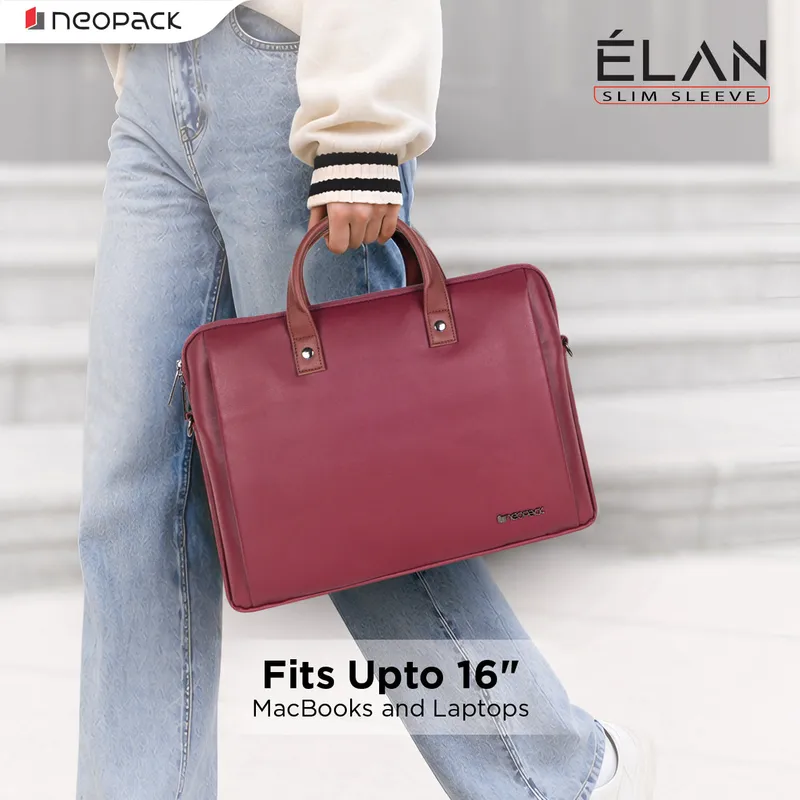 Elan Sleeve Slim Laptop Bag for Upto 16-Inch Macbooks & Laptops (Maroon)