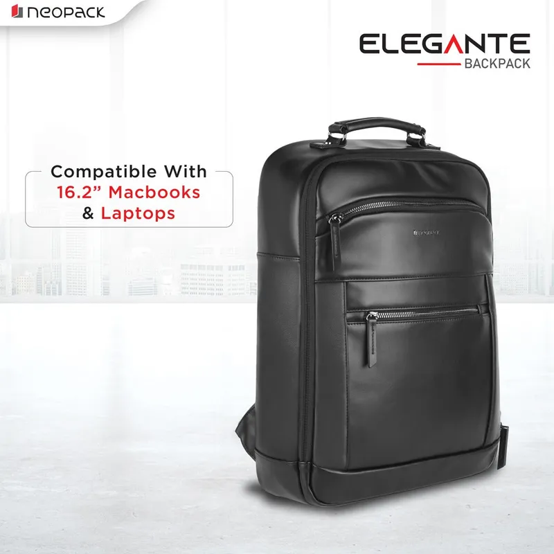Elegante Backpack Compatible With Upto 16.2" Macbooks & 15" Laptops (Black)