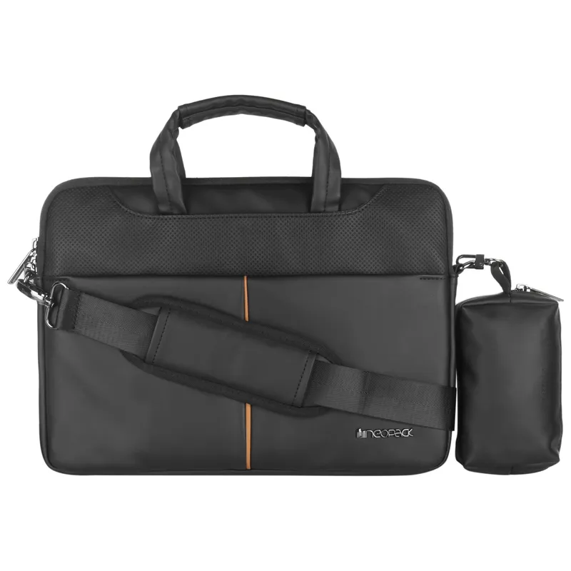 Leather Sleeve with Pouch for Upto 14.2" Macbooks (Black)