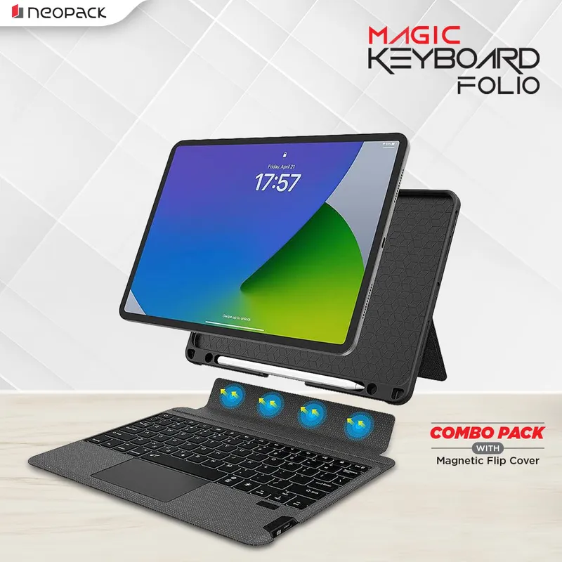 Magnetic Smart Cover with Detachable Keyboard for iPad Air 11 (M2, M3 & M4 Models), iPad 10.9" (10th Gen) / iPad Air 10.9" / iPad Pro 11" / iPad 11" - 11th Gen (Black)