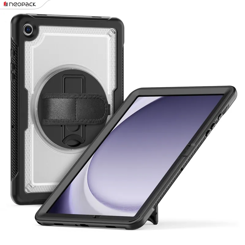 Military Grade Shockproof Rugged Case with Shoulder Strap & 360 Degree Rotating Stand for Samsung Galaxy Tab A9+ 11 Inch 2023 (Clear Back)