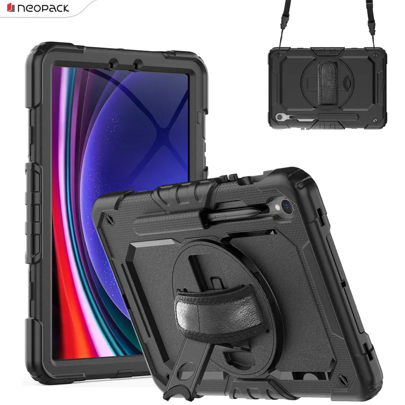 Military Grade Shockproof Rugged Case with Shoulder Strap & 360 Degree Rotating Stand for Samsung Galaxy Tab S9 11-Inch (Clear Back)