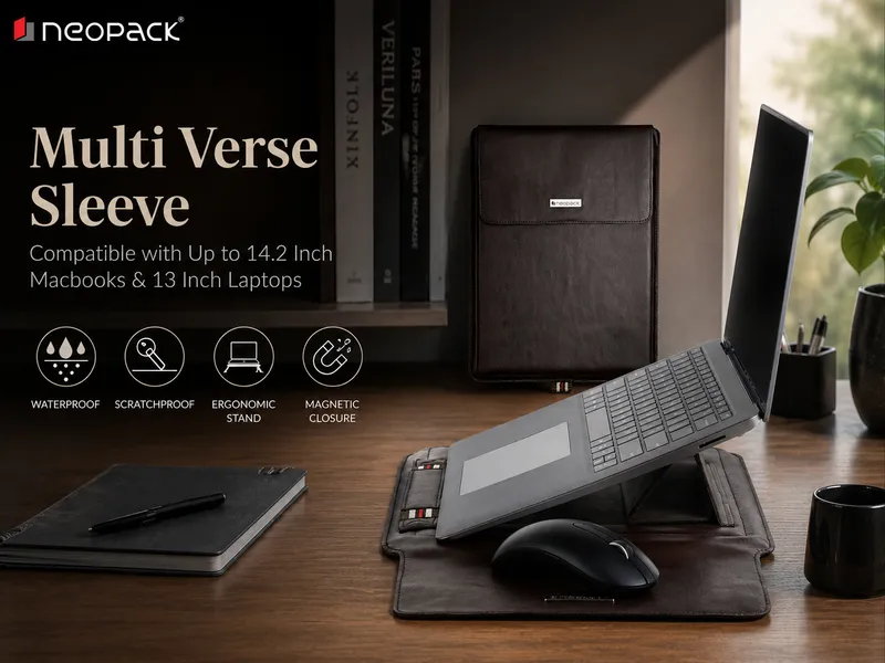 Multi Verse Sleeve with Stand and Mouse Pad Fits Up to 14.2" Macbooks & 13" Laptops (Brown)