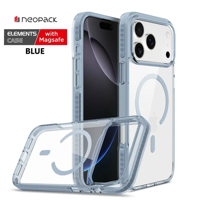 Neopack Elements Magsafe Case / Back Cover Compatible with iPhone 17 Pro-Max (Clear with Blue Border)