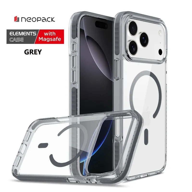 Neopack Elements Magsafe Case / Back Cover Compatible with iPhone 17 Pro-Max (Clear with Grey Border)