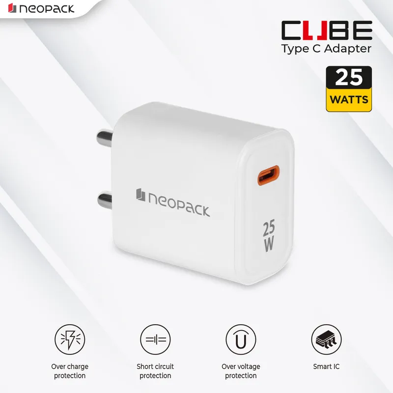 Power Cube 25W Fast Charging Adapter for Smartphones / iPhone, Tablet IOS / Android, Power Banks, Earbuds and Other USB-C Devices (White)