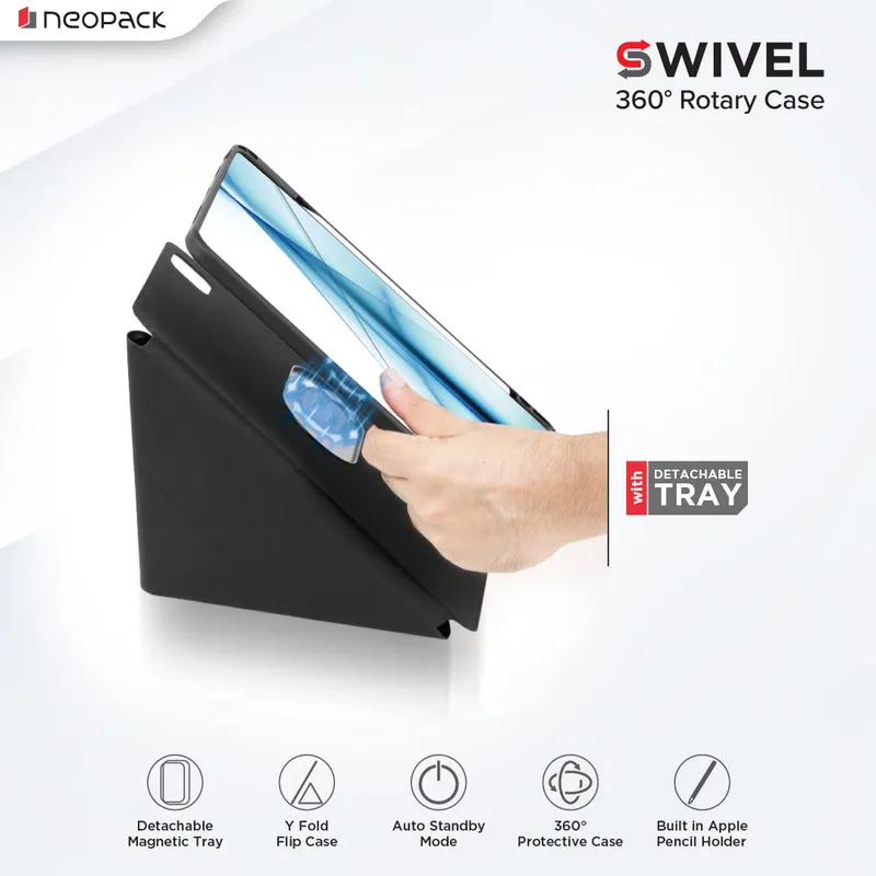 Swivel Magnetic Case with 360 Degree Rotating & Height Adjustment Function for iPad Pro 11", Fits: M4 & M5 Models (Black)
