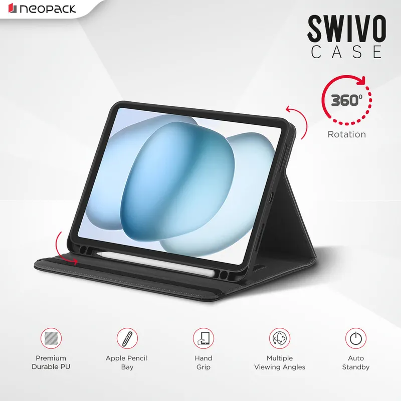 Swivo Rotary Case with Pencil Holder for iPad 10.9, Fits: 10th Gen & A16 Model, Fits: 11th Gen (Black)