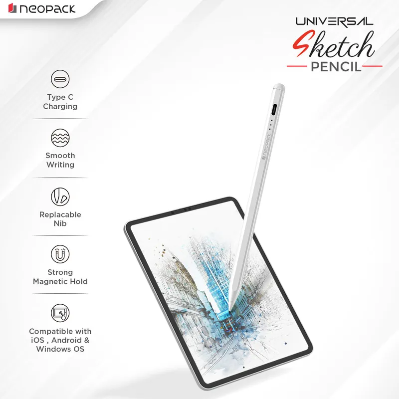 Universal Sketch Pencil with Magnetic Attached and Long Battery Life Compatible with iOS, Android, Windows Touchscreen Devices (White)