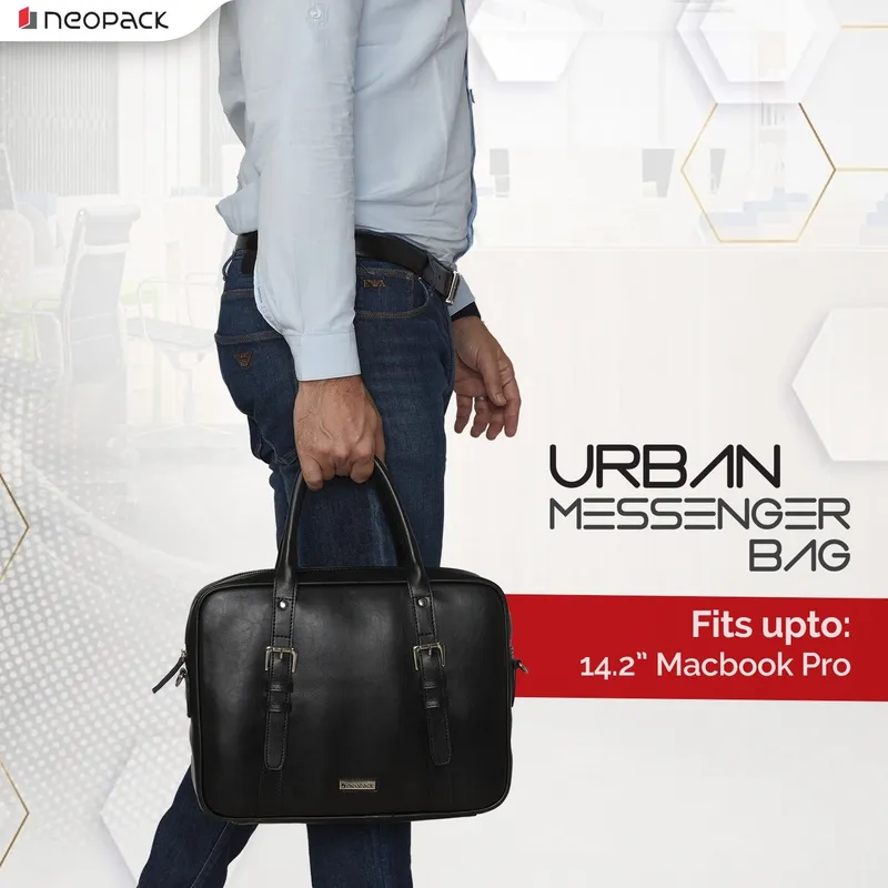 Urban Messenger Bag Compatible with Up to 14.2-Inch Macbook & 13.3-Inch Laptops (Black)