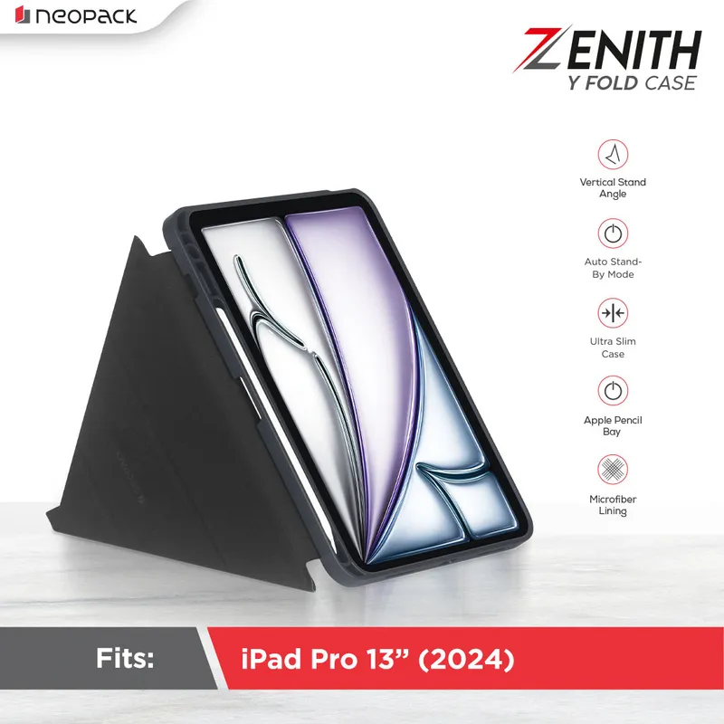 Zenith Y Fold Case with Apple Pencil Holder for iPad Pro 13", Fits: M4 & M5 Models (Space Grey)